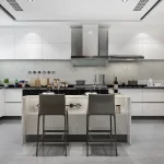 white minimal kitchen with wood decoration