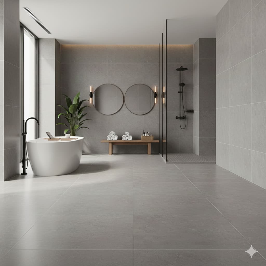 bathroom with large tiles
